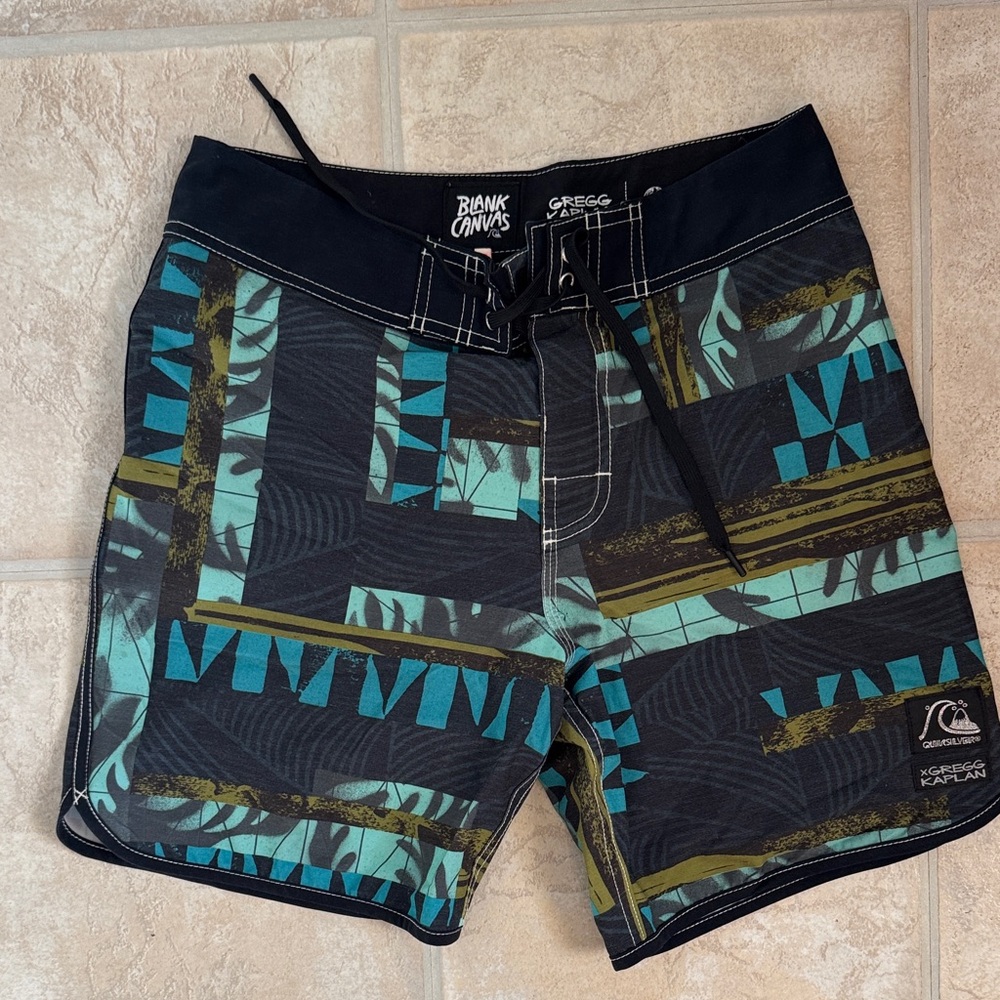 Quiksilver Black and Teal Patterned Swim Shorts